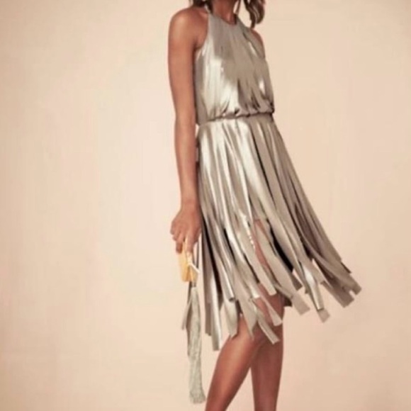 Halston Heritage Gold Metallic Carwash Dress Size M - Picture 3 of 15